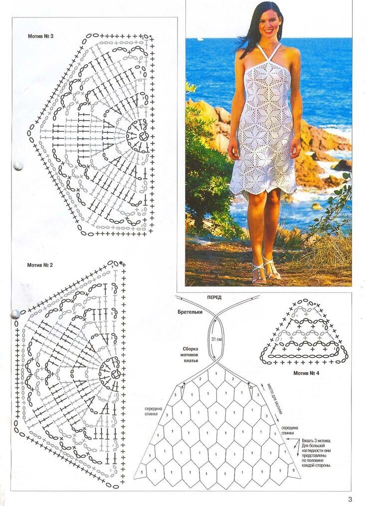 Пляжное платье крючком со схемой 10 летних нарядов из мотивов крючком. Подборка для вдохновения. Вязание крючком.