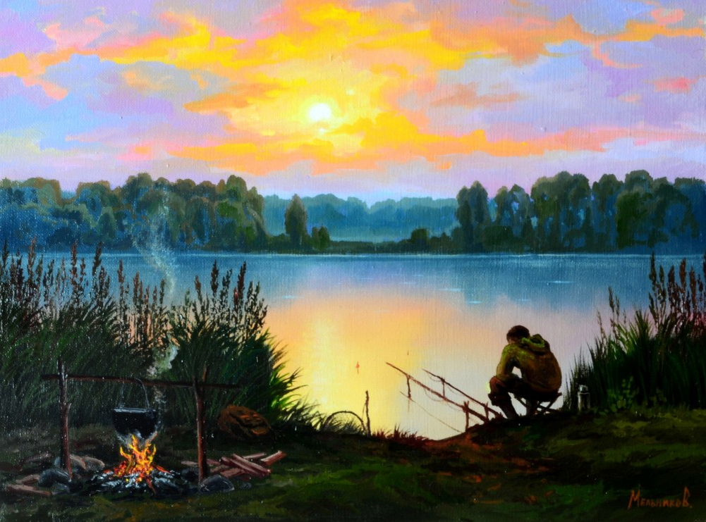 Сидел на озере рыбак. Пейзаж с рыбаком. Рыбак живопись. Пейзажи маслом рыбаки.
