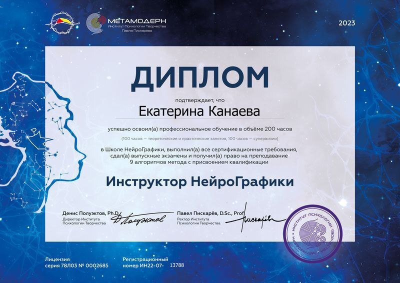 Диплом Инструктора Нейрографики: Екатерина Канаева