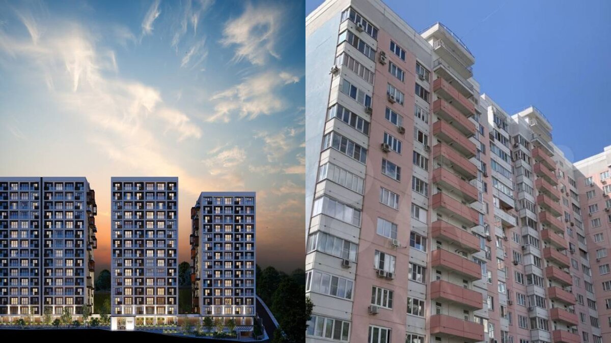 Фото ЖК в Стамбуле и панельного дома в Москве.