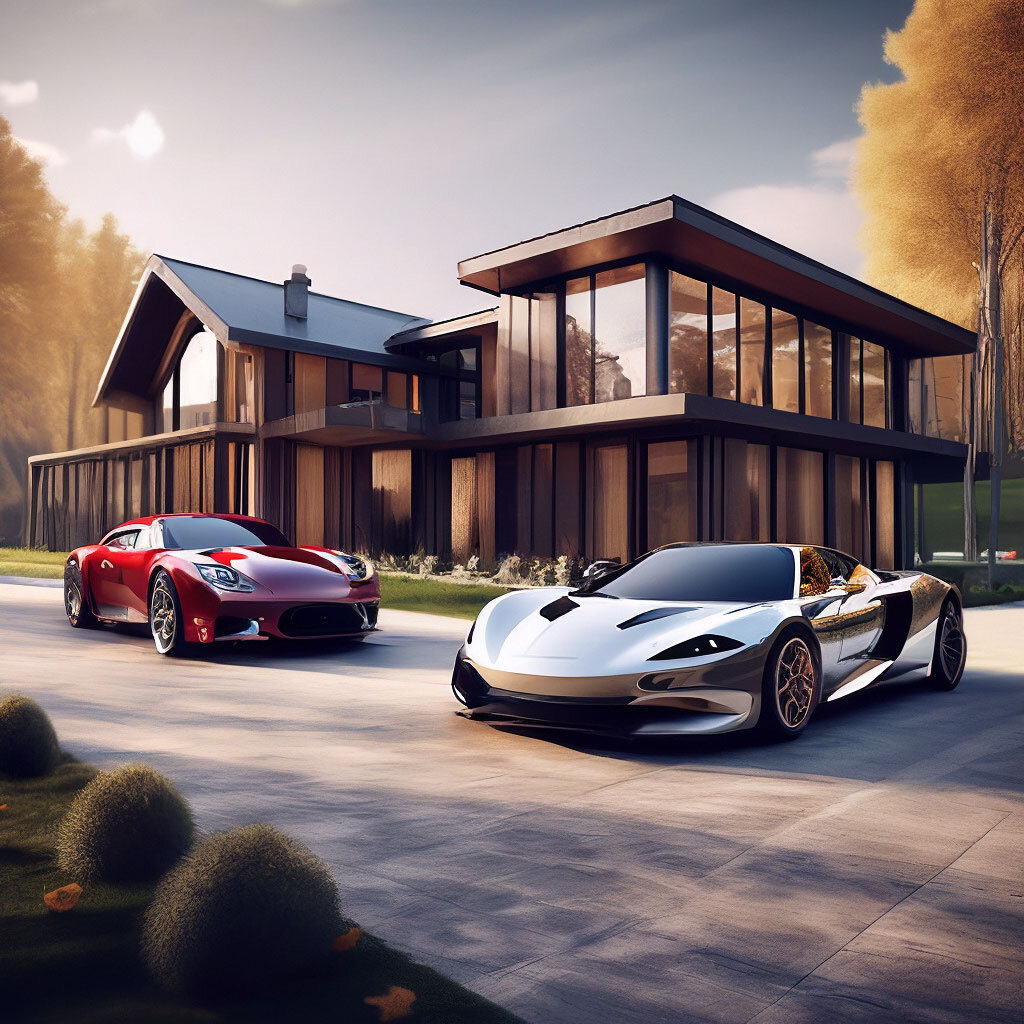 Крутая машина и огромный загородный дом