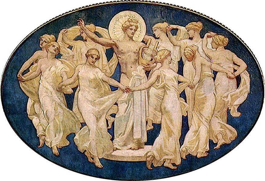 Музы и Аполлон. Источник: https://ru.pinterest.com/pin/the-nine-muses-of-greek-mythology-and-their-powers--141159769561461084/