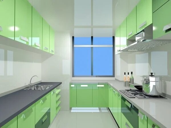 A double-file kitchen