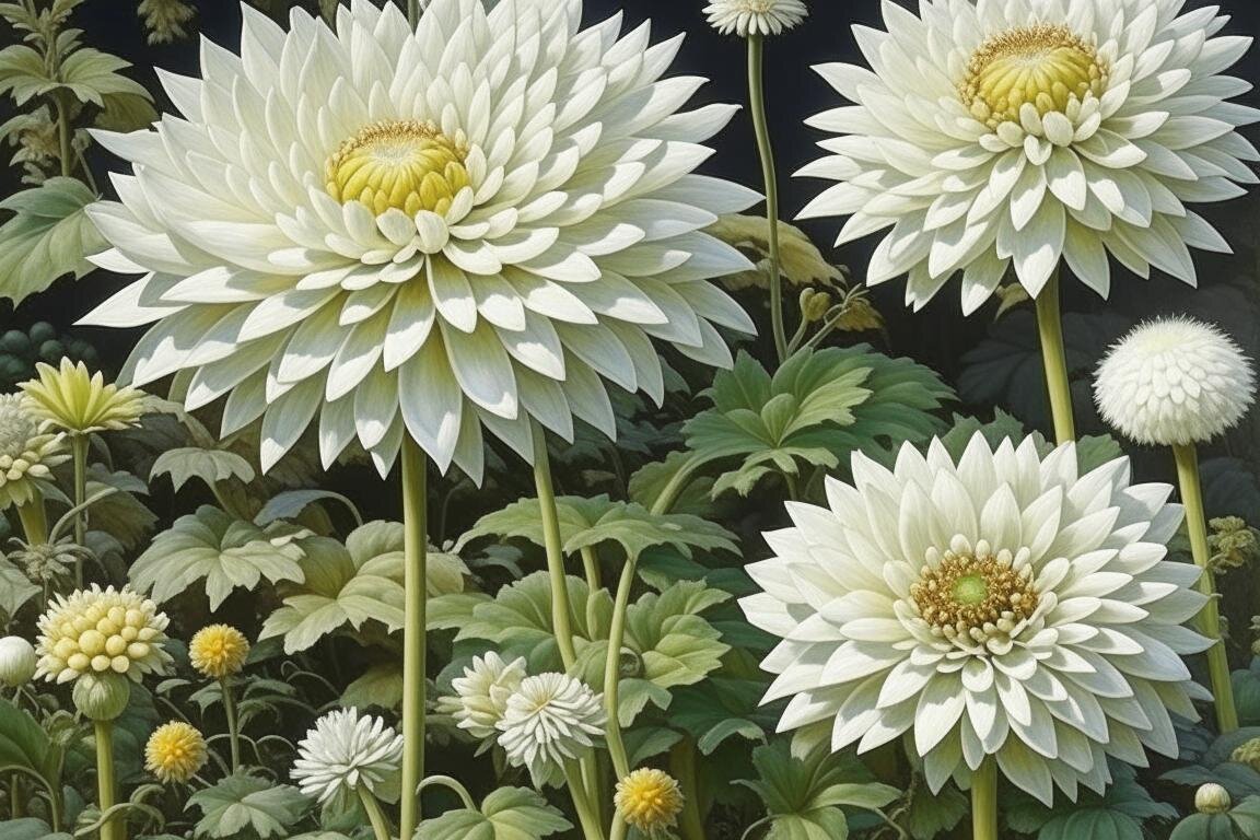 Белые хризантемы. Нейросеть Kandinsky 2.2.