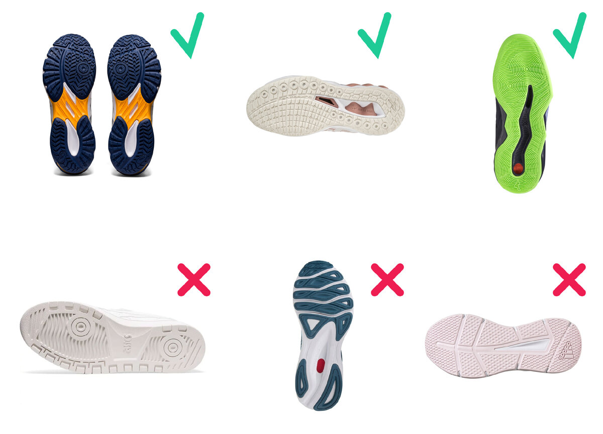 Цепка резиновая подошва — хорошо. Скользкая пенка, прорези и литые кеды — плохо.