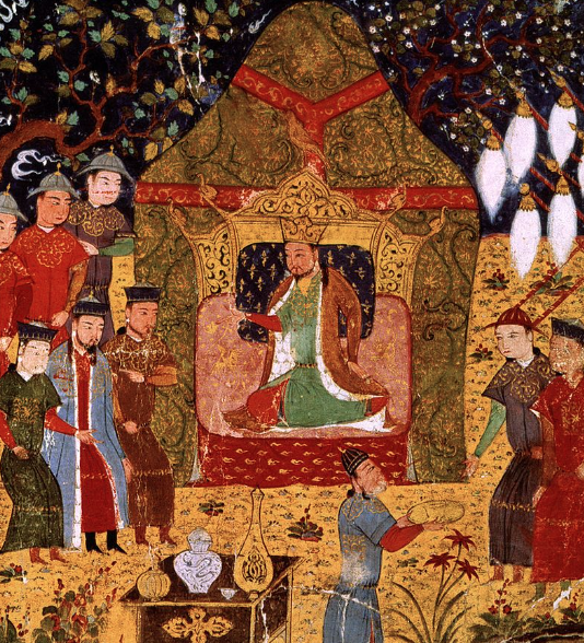 Тэмуджин провозглашается великим ханом на всемонгольском курултае и становится Чингисханом. Миниатюра из «Джами ат-таварих», Рашид ад-Дин, XIV век