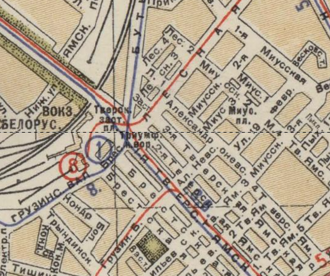 Миусская площадь на карте Москвы 1929 года. С сайта www.retromap.ru.
