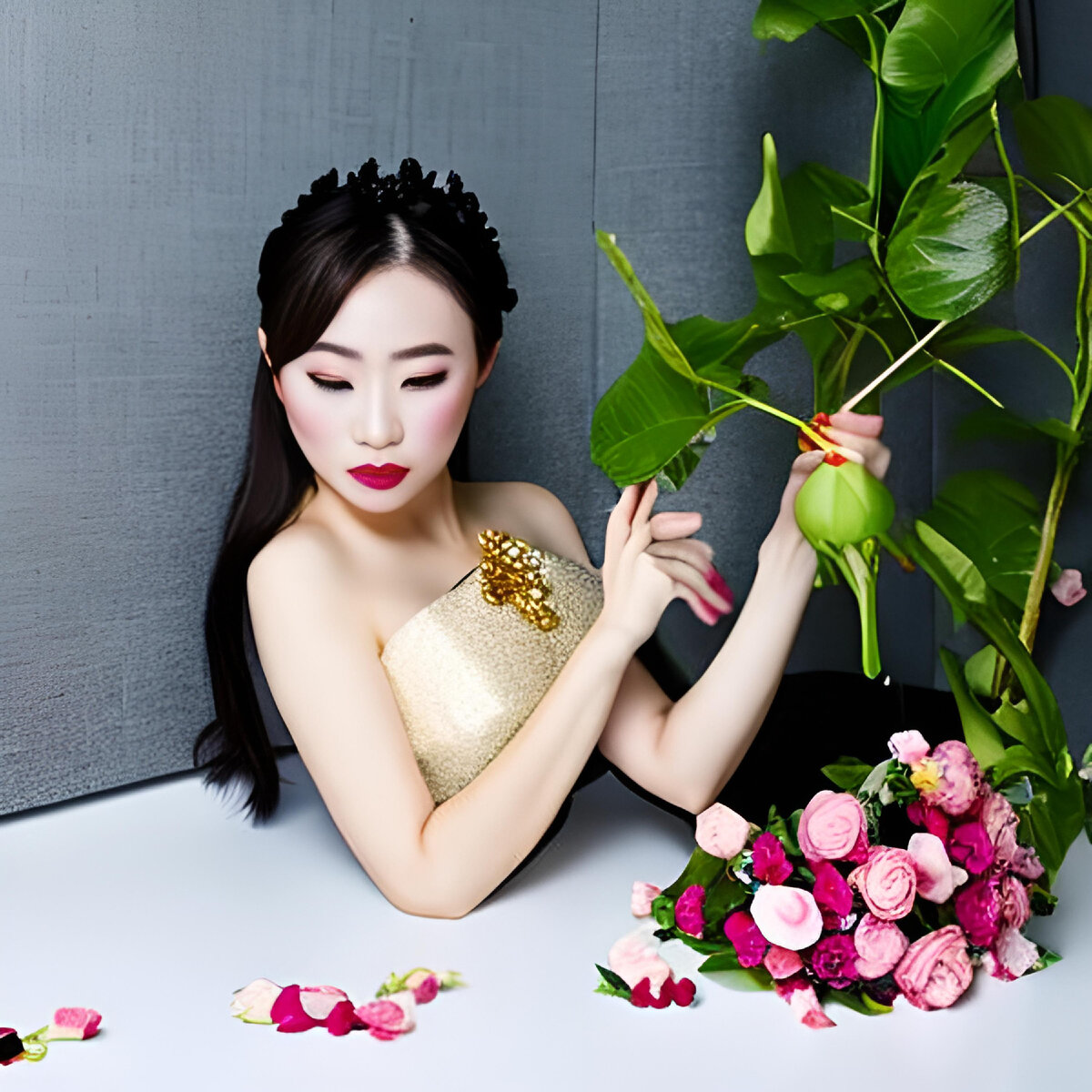 Иллюстрация дизайнера Ирины Одарчук Паули Китайская девушка с цветами