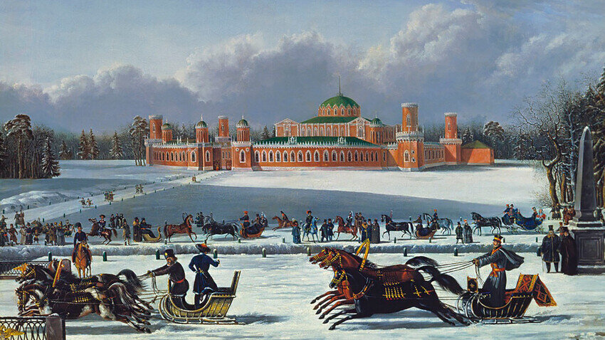 Санные гонки в Петровском парке. Неизвестный художник, 1830—1840-е годы / Государственный исторический музей