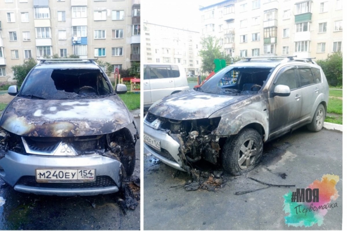    В Первомайском районе Новосибирска дотла сгорел припаркованный Mitsubishi