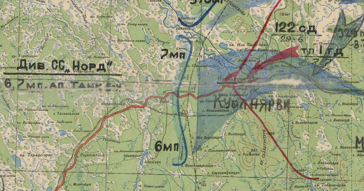 Карта боевых действий войск СевФ на Кандалакшском направлении с 29 июня по 23 августа 1941 г