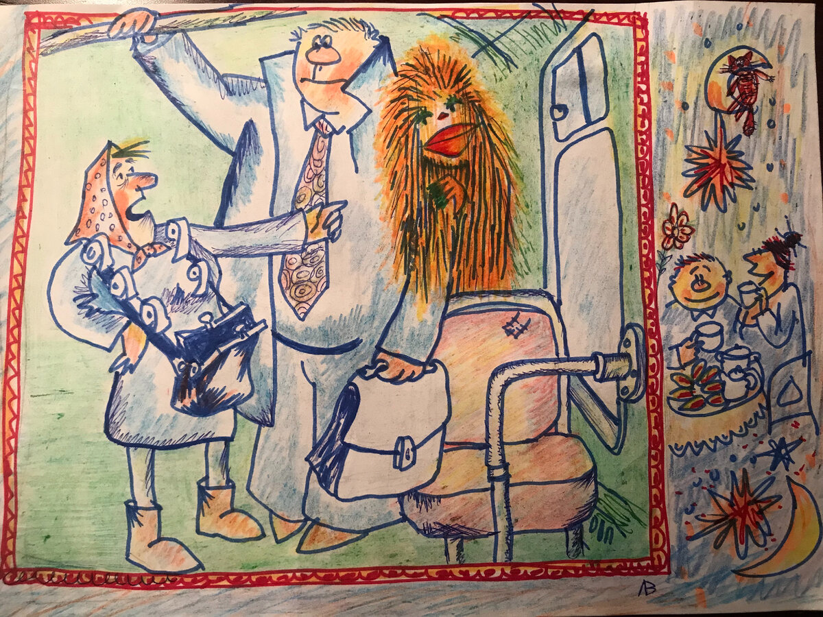 Мона Лиза за Николаем, как за каменной стеной. Рисунок автора.