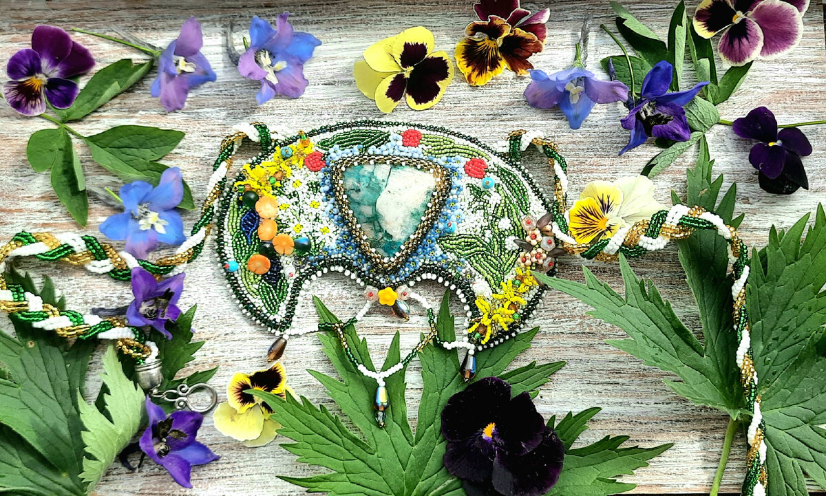 Лунница колье с малахит агатом