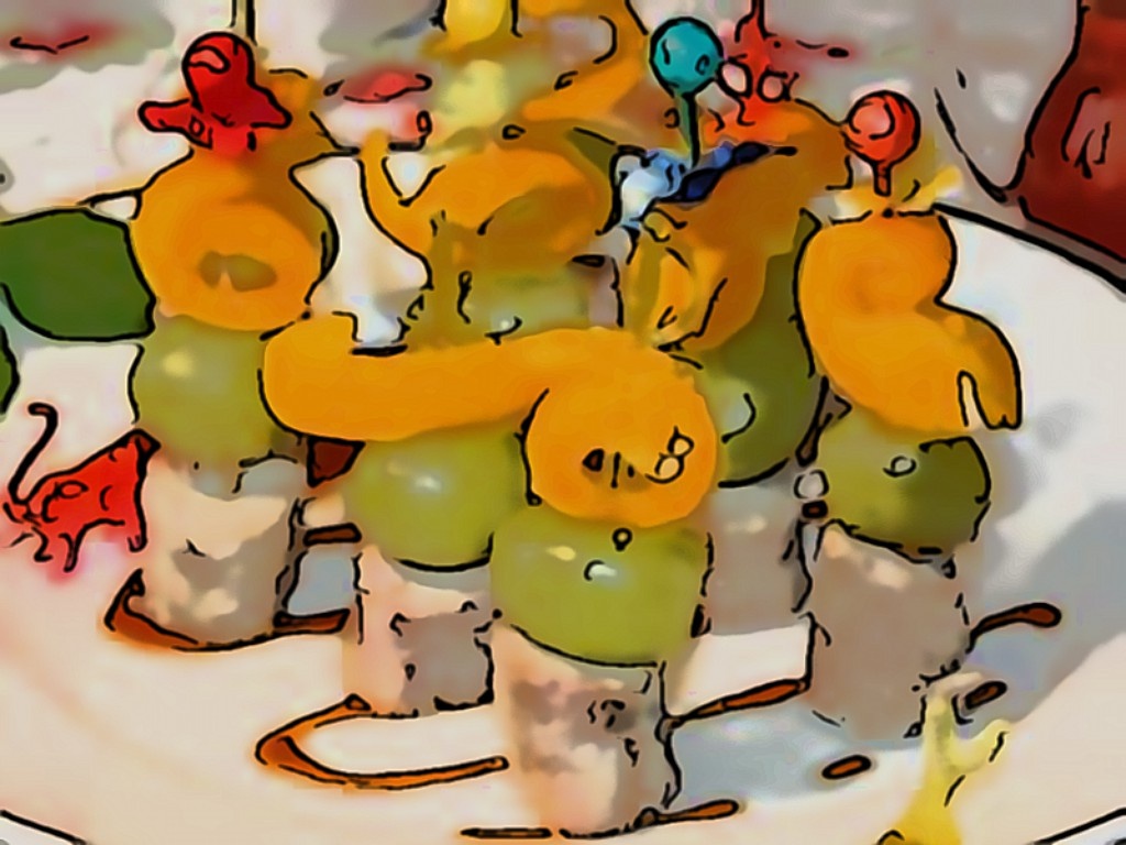 Шашлыки из куриных колбасок и винограда