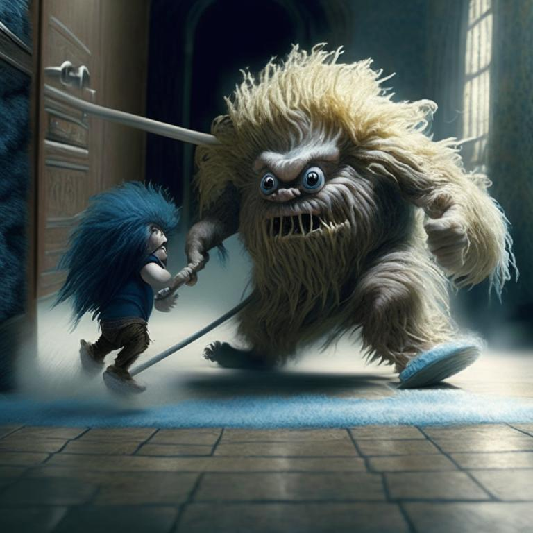 Результат генерации по запросу "Репетитор гоняет шваброй троллей", стиль: 4k