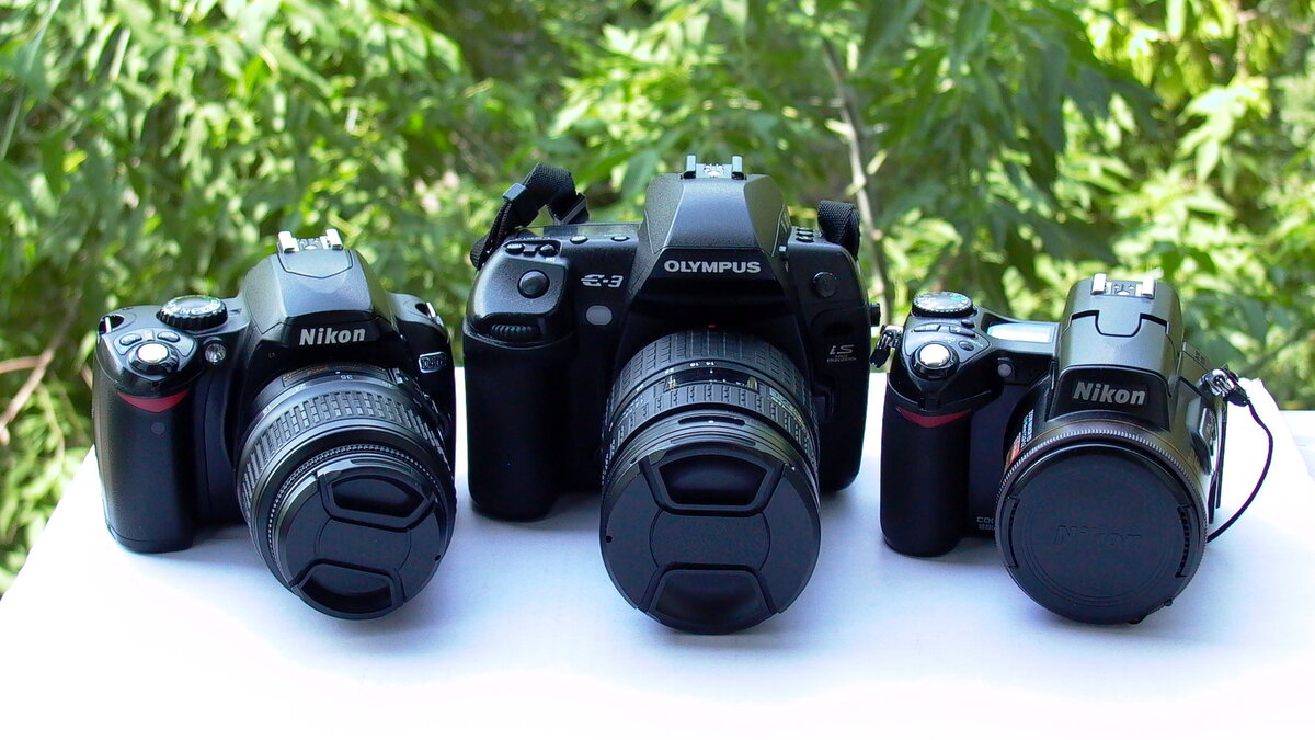 Nikon D40x, Olympus E-3 и Nikon Coolpix 8800
