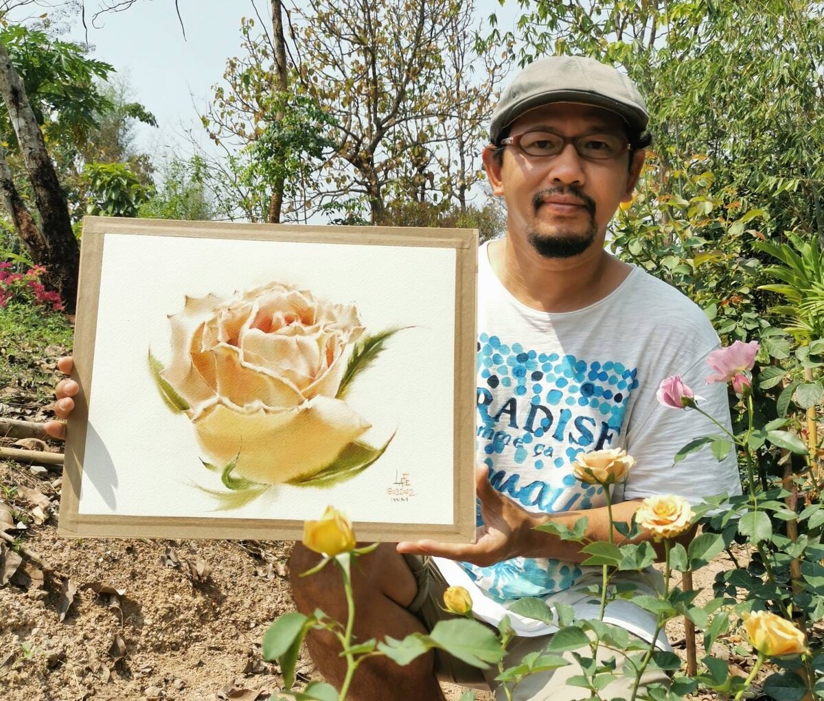 ЛаФе на пленэре с готовой работой. 