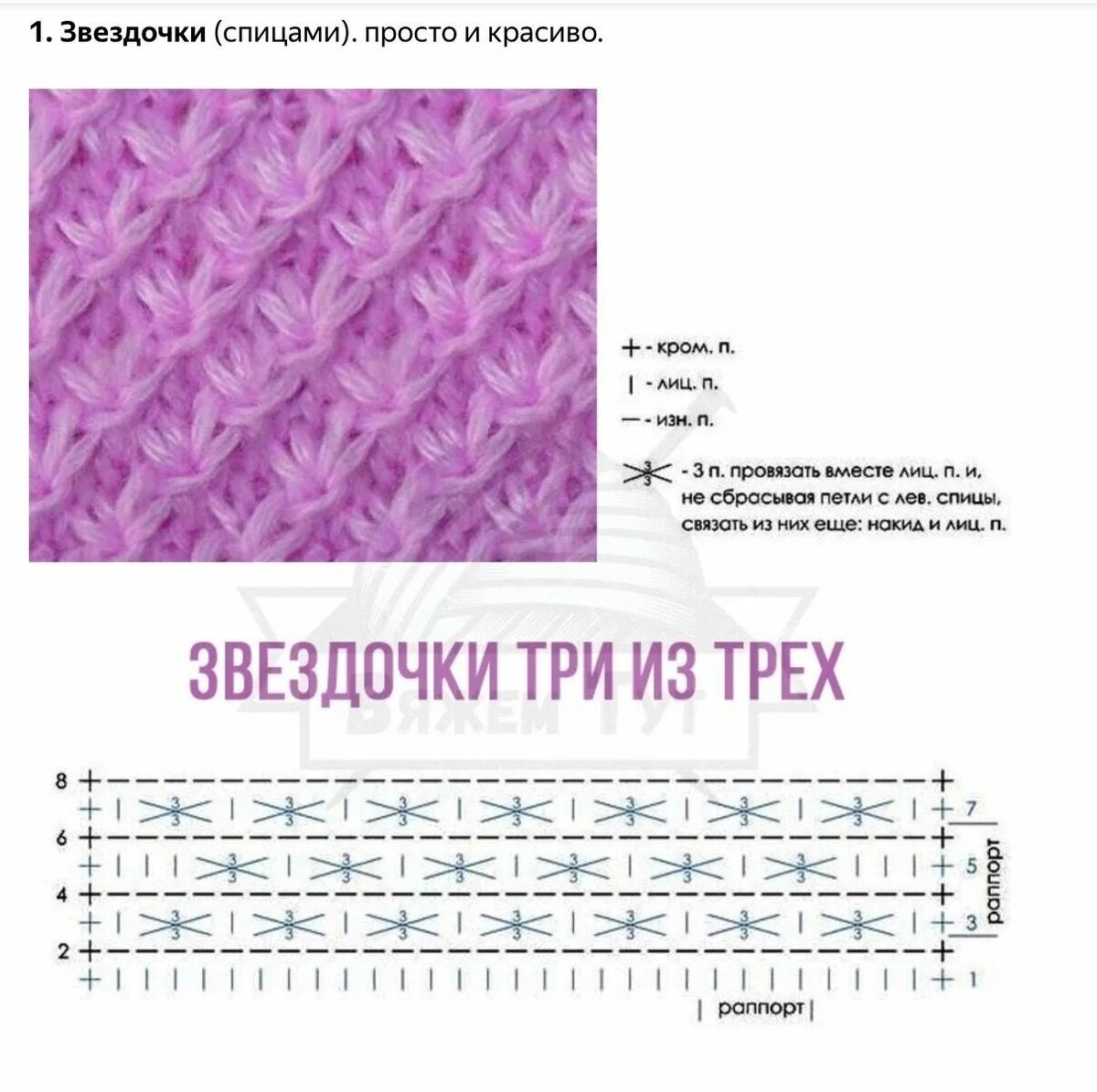 Вязание спицами узор звездочки схема и описание