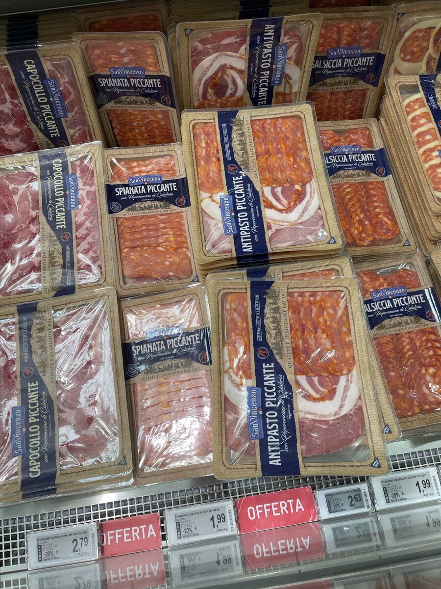 Мясная продукция в супермаркетах Италии