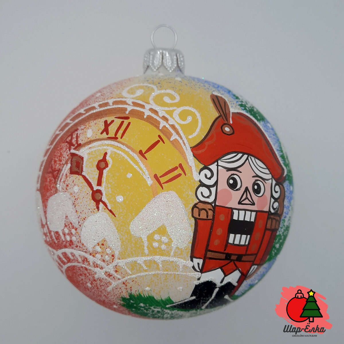 Ёлочный шар 100 мм "Щелкунчик с часами" (Винтажный шар)