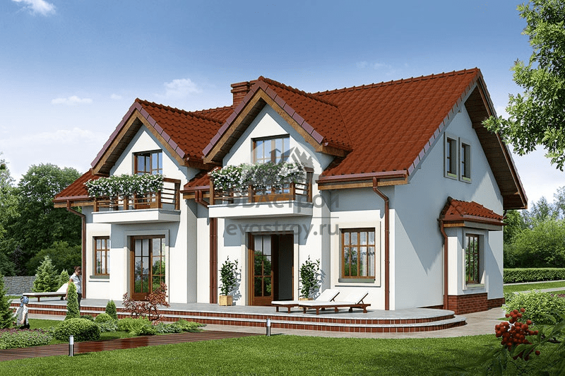 Проект таунхауса с жилой мансардой и балконом - 103-67