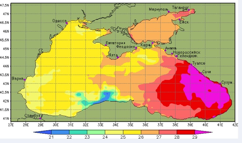 Температура черного моря сегодня на карте