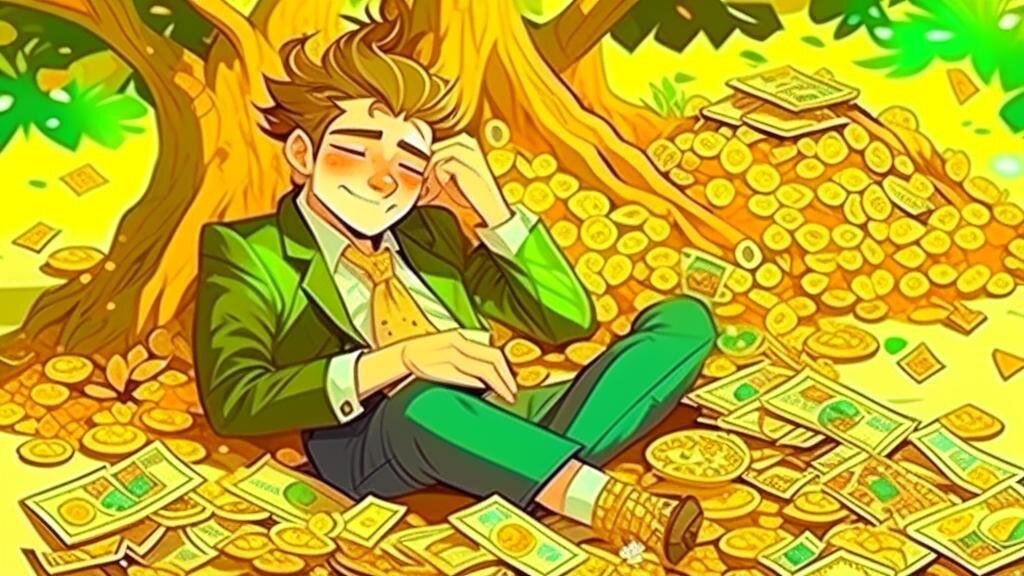 Просто мечта некоторых - лежать, ничего не делать и получить деньги! Так это видит  нейросеть Kandinsky 2.2