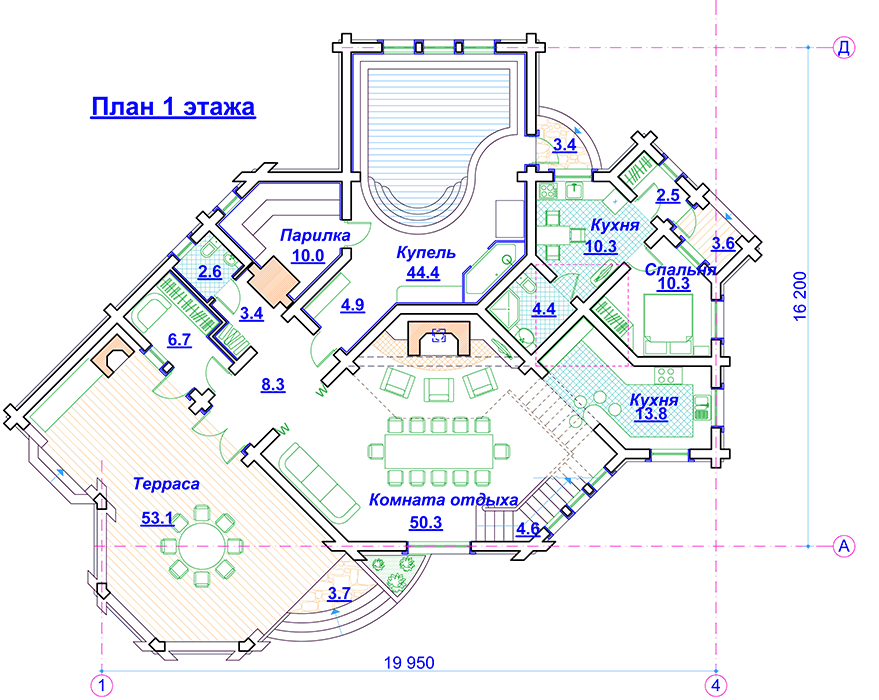 Проект двухэтажного дома 326 м2 в стиле барокко с эркерами и террасой - PA-50
