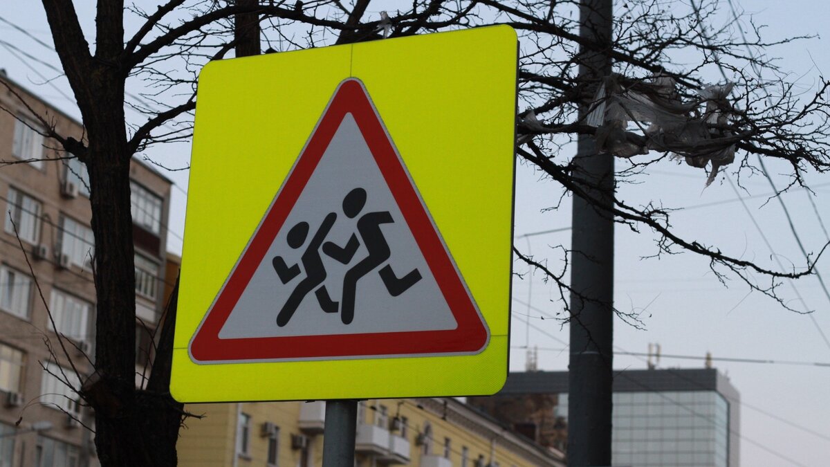     Около школы N 92 по улице Николая Зелинского сбили дорожный знак «Острожно, дети!»