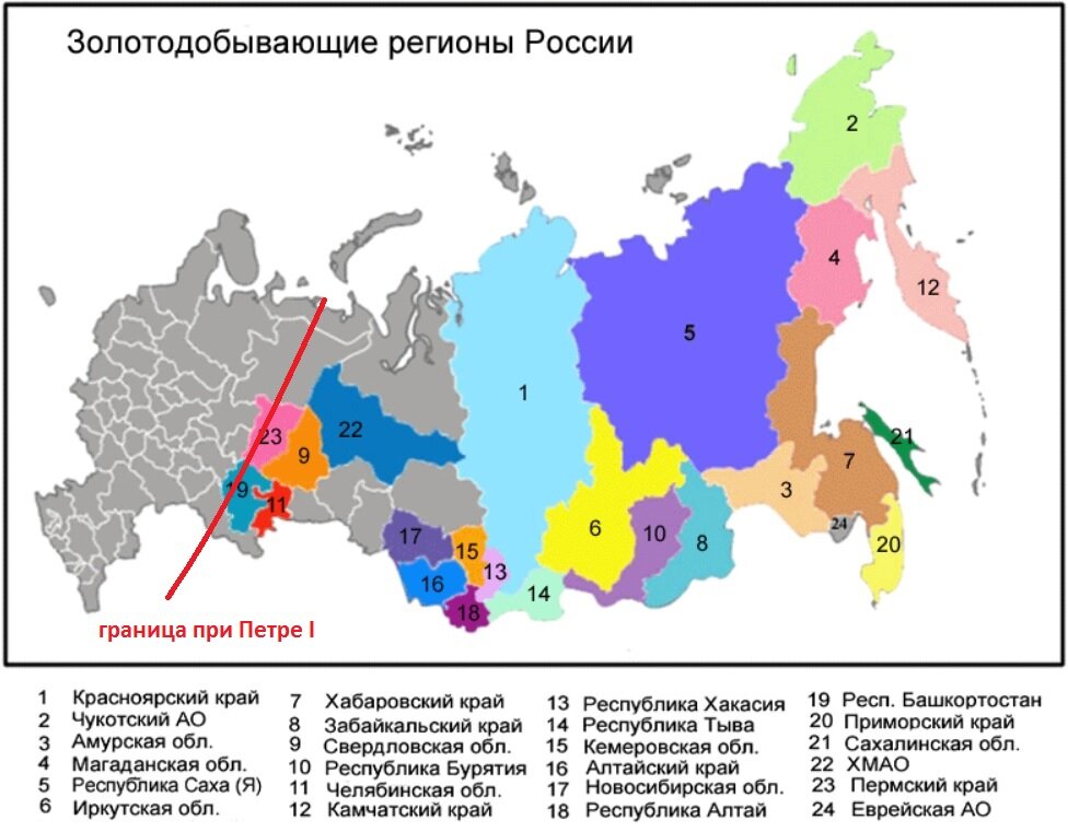 Где добывают золото в россии карта