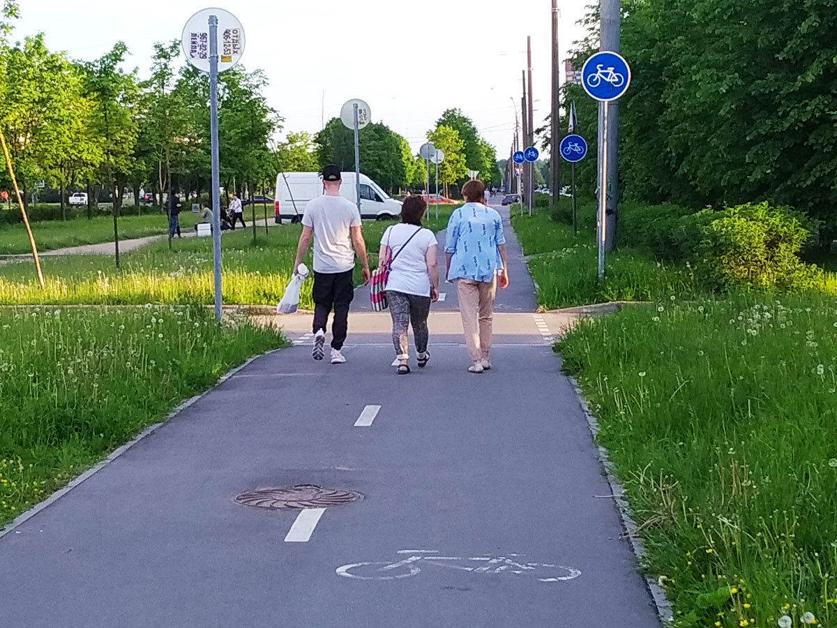 тут, вероятно, просто мало знаков "велодорожка", поэтому люди их не заметили