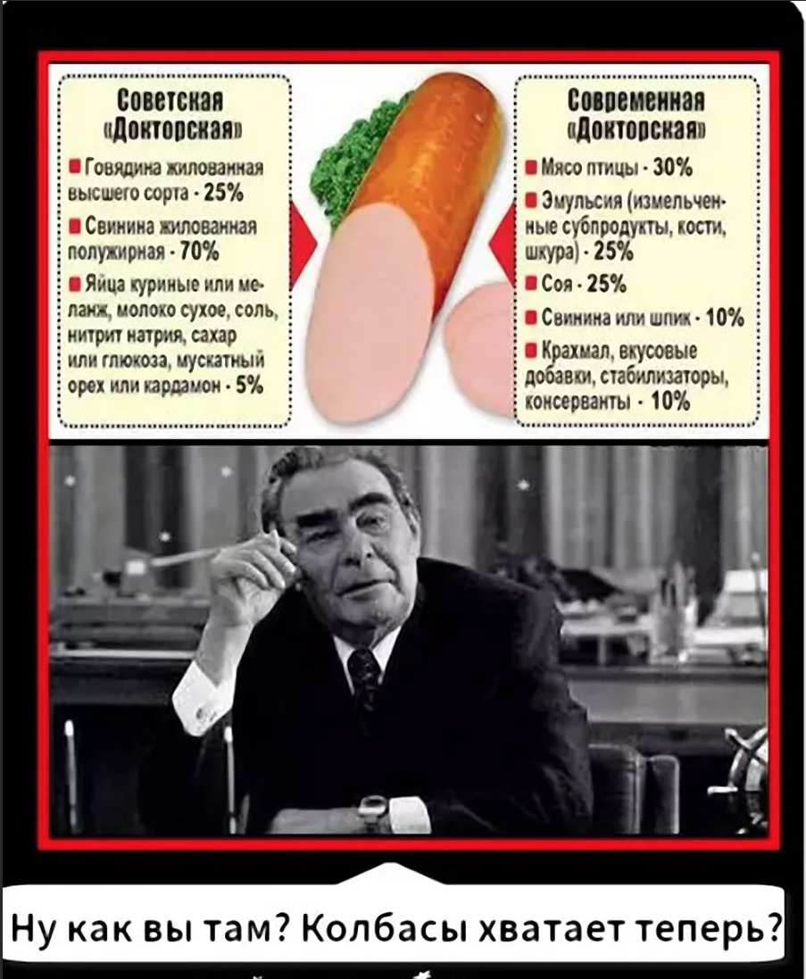 Брежнев колбаса. Брежневе колбасы хватает. Колбасы хватает теперь. Ну как колбасы хватает теперь. Брежнев ну что хватает вам теперь колбасы.