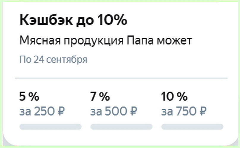 Шкала кешбэка в зависимости от суммы покупки