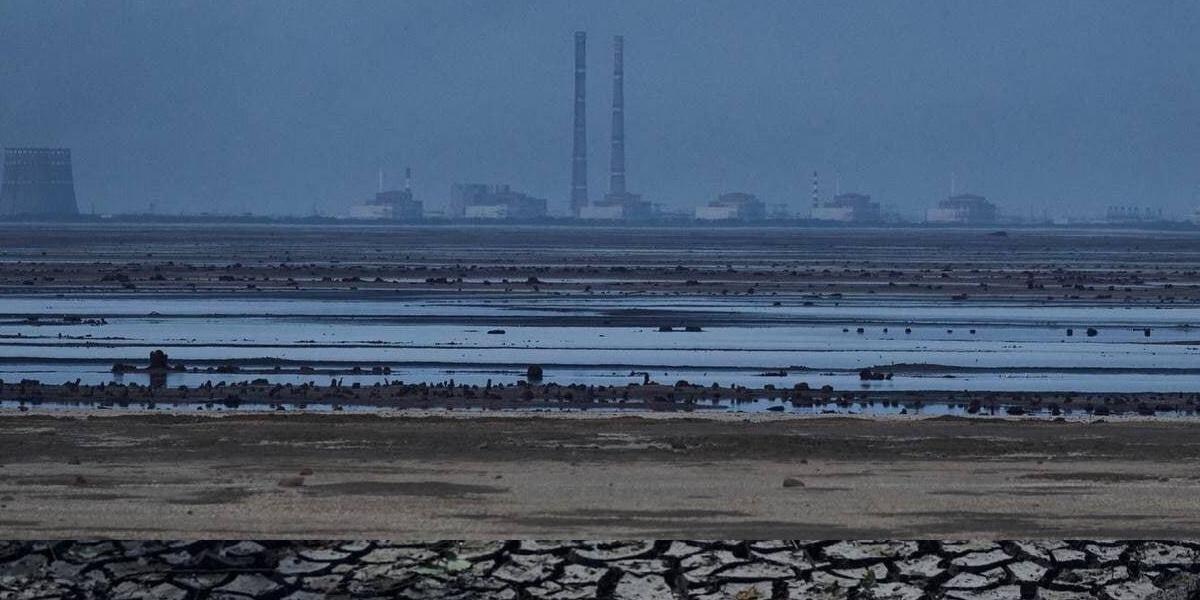 Вид из Никополя на Запорожскую АЭС