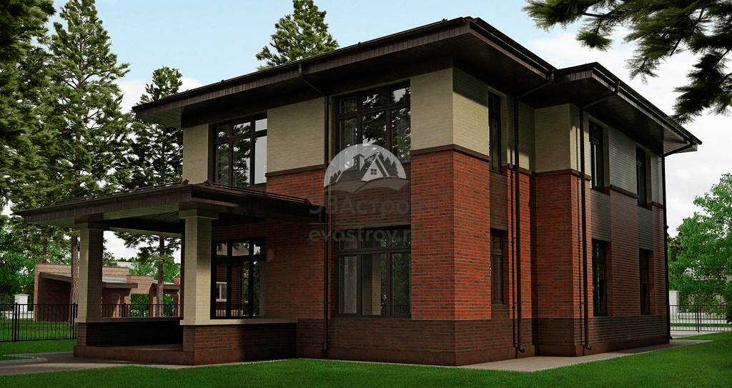 Проект двухэтажного дома 9 на 12 в стиле Райта с кабинетом и террасой - 102-15