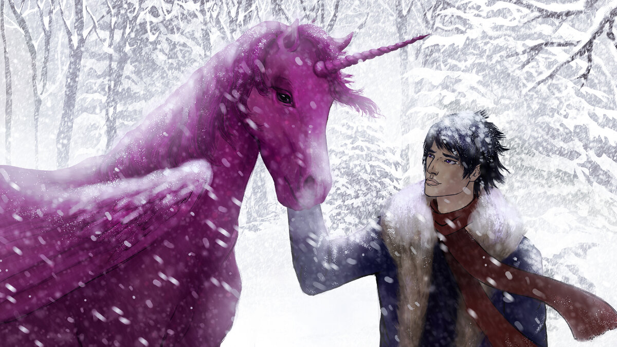 мальчик с фиолетовым единорогом