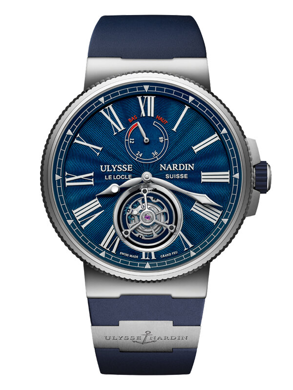 Часы Ulysse Nardin Marine в 43 мм корпусе из титана и стали с турбийоном индикатором запаса хода