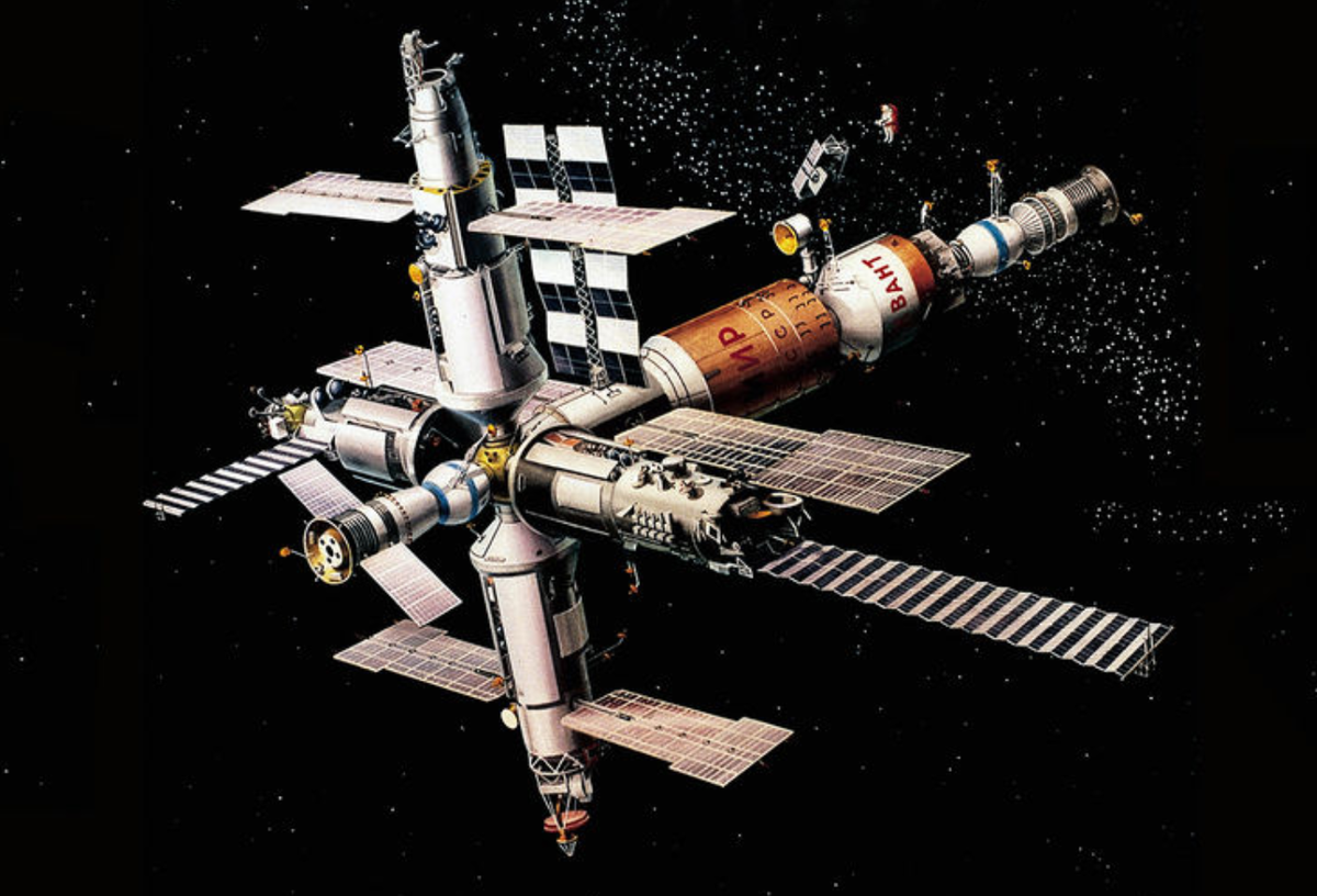 Советская станция в космосе. Станция мир 1986. Орбитальная Космическая пилотируемая станция «мир». Орбитальная станция мир 1986 года. Многомодульная орбитальная станция мир 20 февраля 1986 года.