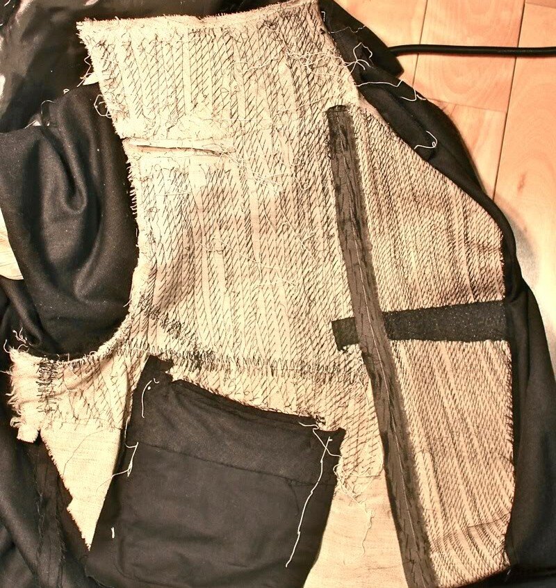 Пришитая вручную подстежка