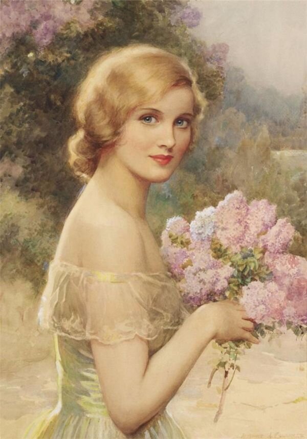 Albert Henry Collings (english, 1868-1947)-Girl with lilac