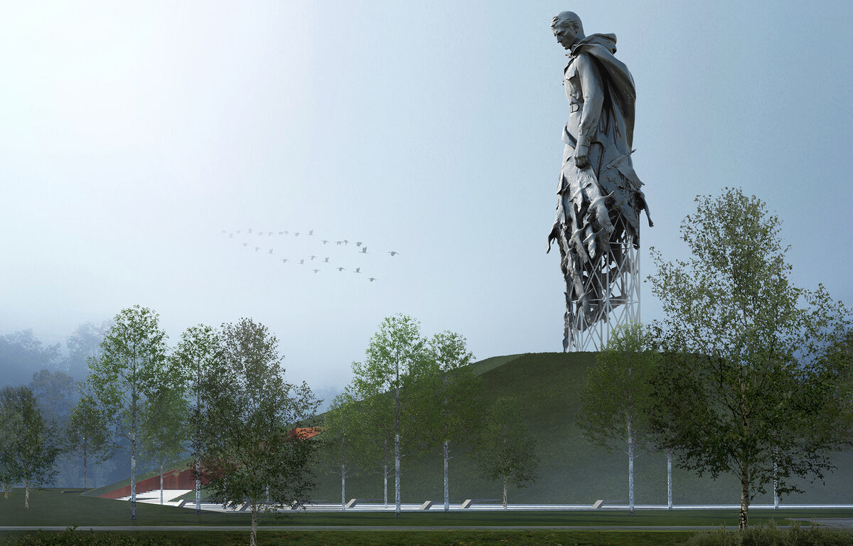   На площадке Ржевского мемориала Советскому солдату в Тверской области формируется дорожная сеть и строится музейный павильон.