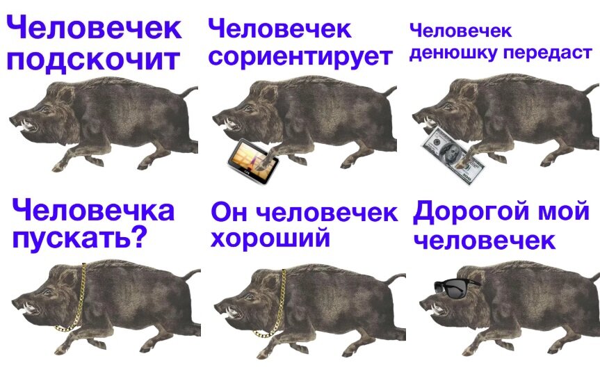 Стикерпак «Метнулся кабанчиком» изобилует «человечками»