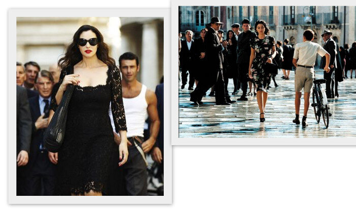 слева - реклама D&G, справа - кадр из фильма "Малена"