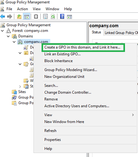 Create a GPO in this domain, and Link it here