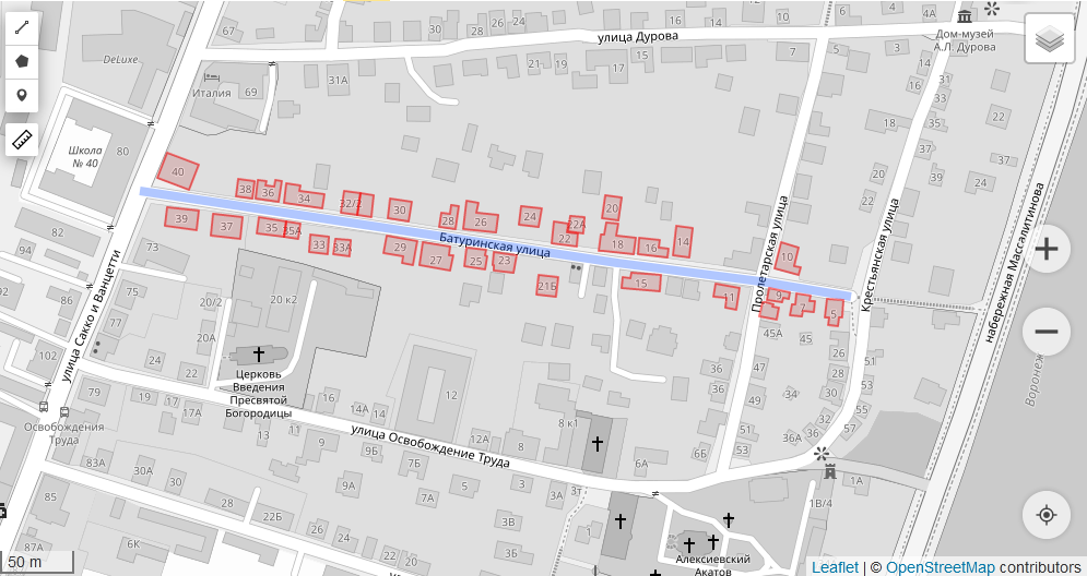 OSM карта улицы Батуринской в Воронеже