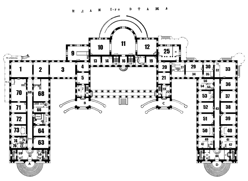 План зимнего дворца с названиями залов