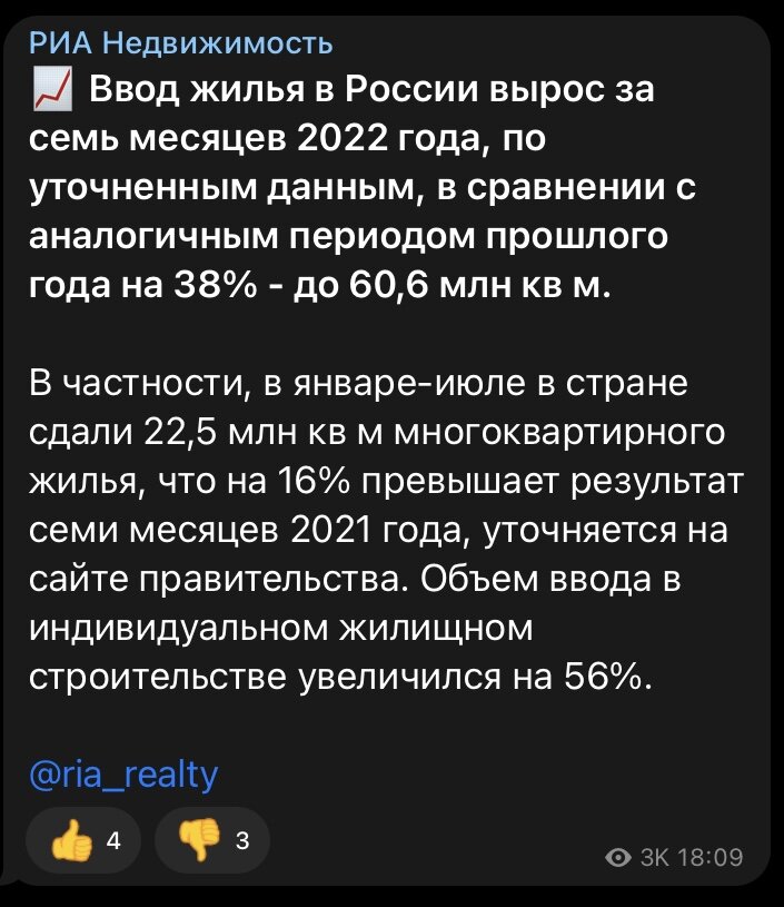 Источник: телеграмм канал РИА недвижимость