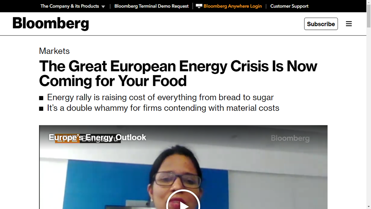 название статьи "Великий Европейский энергетический кризис пришёл за вашей едой"