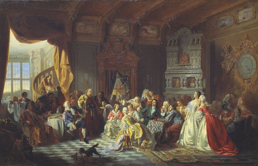 "Ассамблея при Петре I", картина художника С. Хлебовского