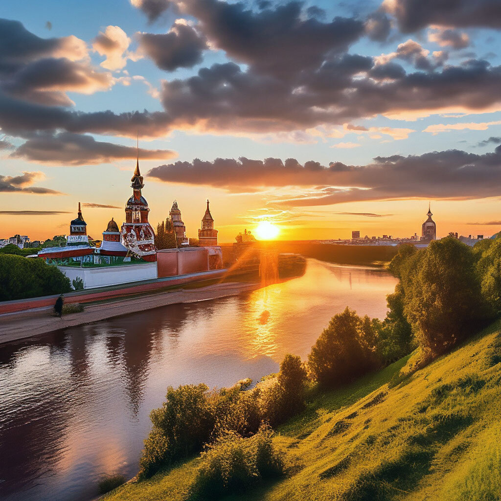 Закат над Звенигородом. Нейросеть Шедеврум.